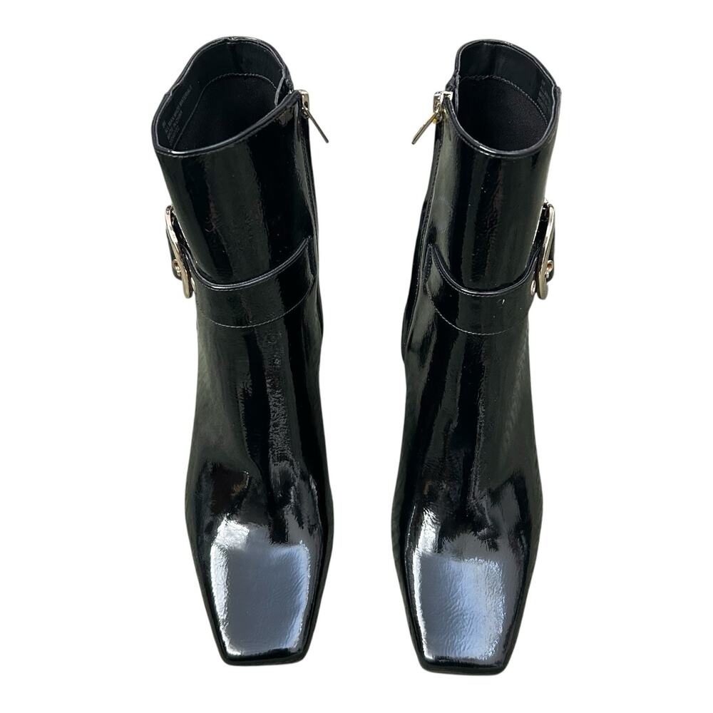 NWOB Gb Gianni Bini Sz 8M Face-Card Patent Oversized Buckle Heeled Bootie Black - Picture 9 of 16